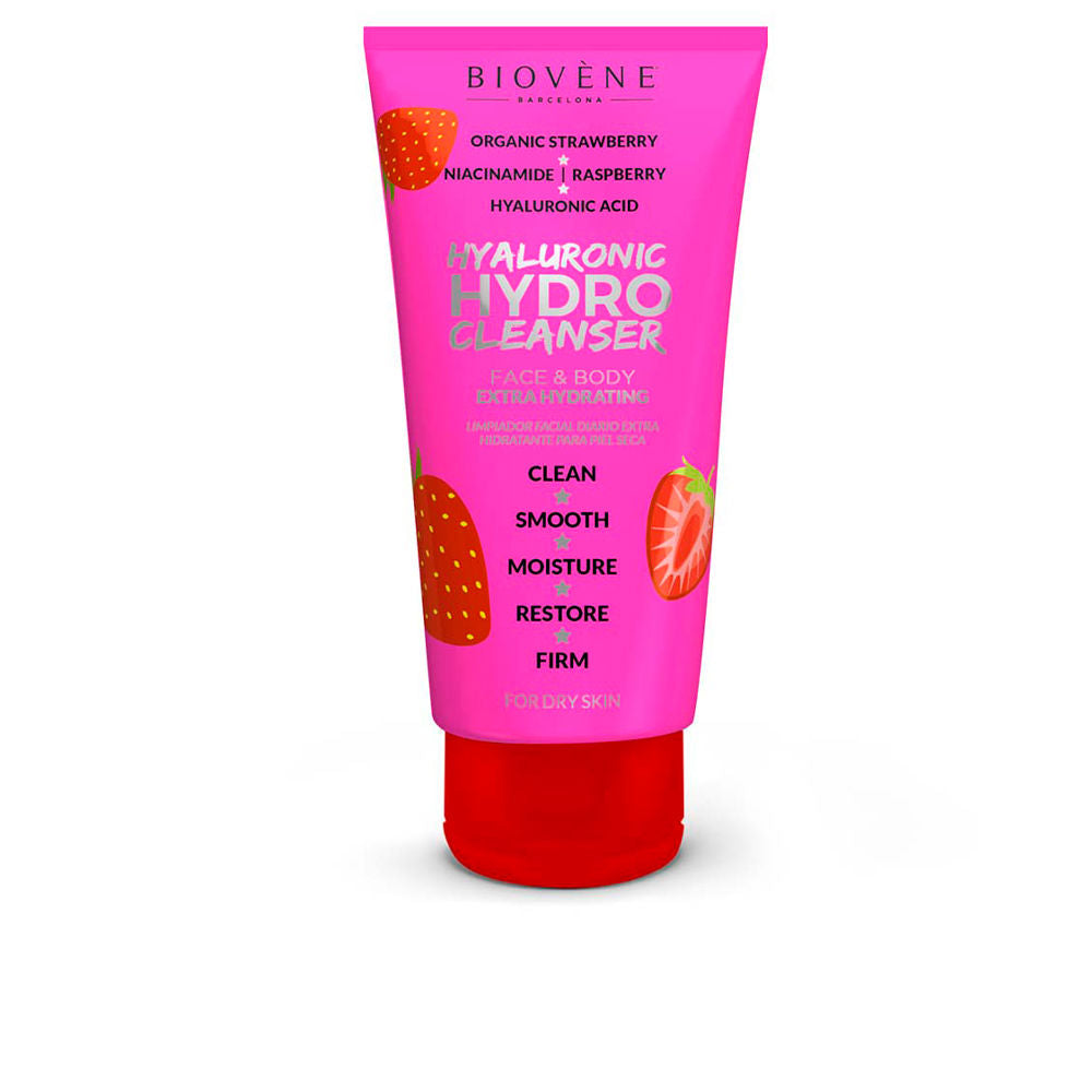 200 ml clear gel cleanser bottle with hyaluronic and strawberry extract