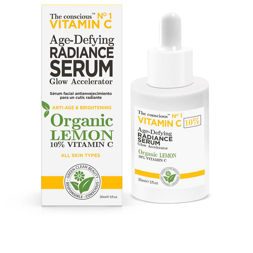 30 ml glass bottle of vitamin C and organic lemon brightening serum