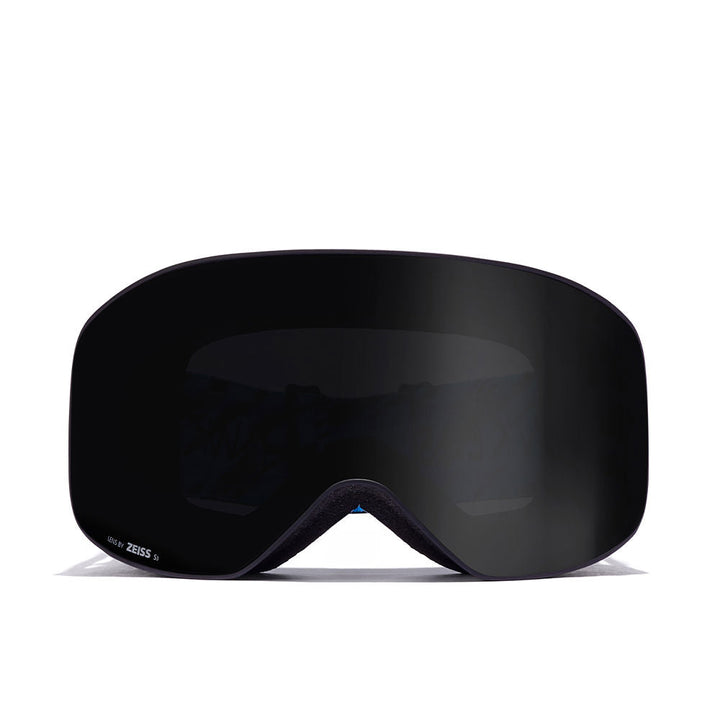 Matte black goggles with pink stripe strap, two Zeiss lenses, unisex ski goggles