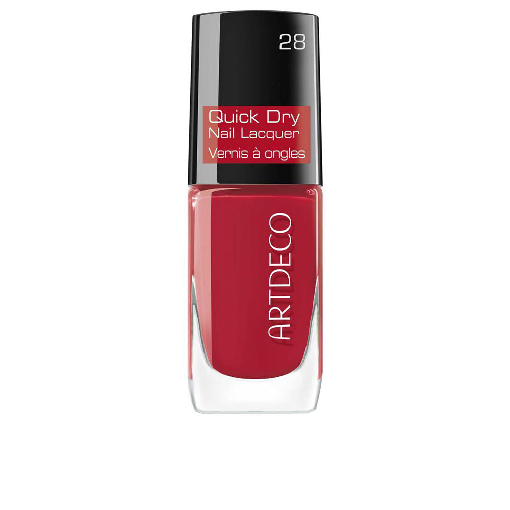 Small 10 ml bottle of cranberry red quick-dry nail polish with glossy finish