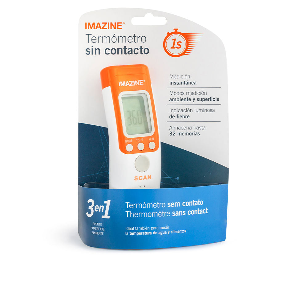 Compact non‑contact infrared thermometer showing digital display and mode icons