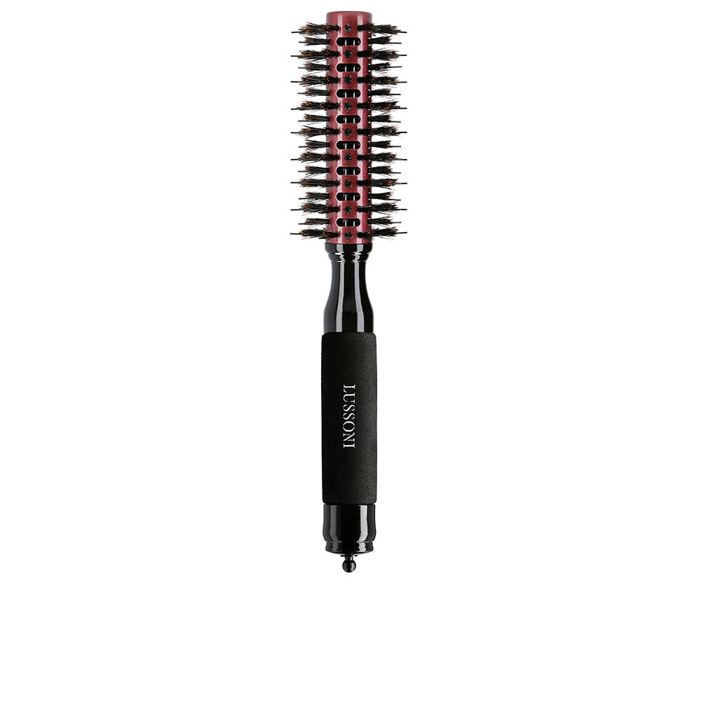 Round beech wood vent hairbrush with ceramic cylinder and mixed bristles, removable pin