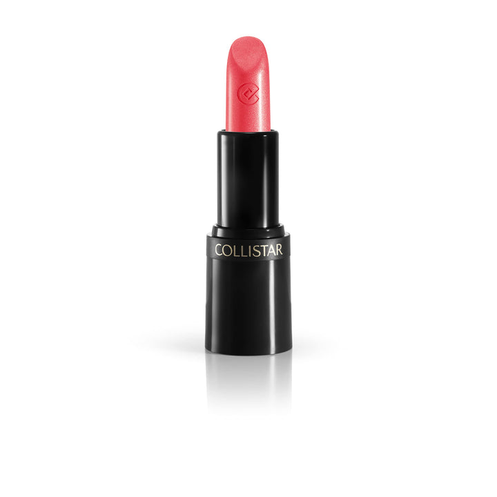 Rosy peach creamy lipstick in black recyclable tube, angled tip visible, 3.5 g
