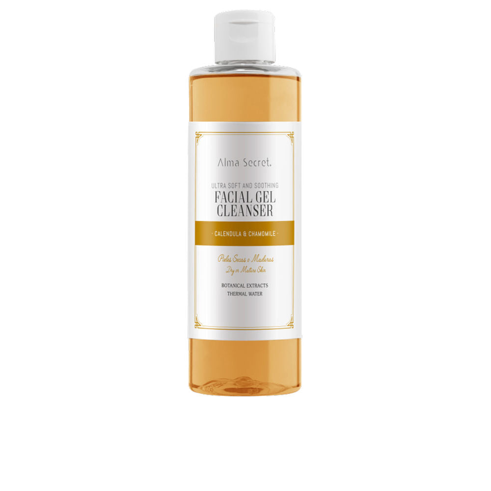 200 ml clear gel cleanser bottle, calendula and chamomile imagery