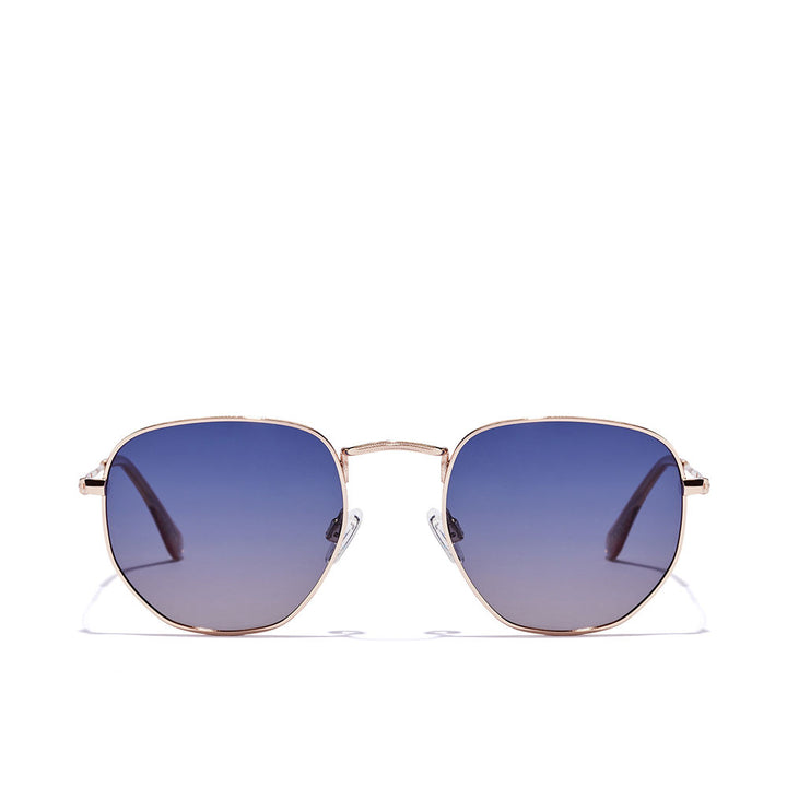 Unisex geometric stainless steel sunglasses with polarised blue-rose lenses