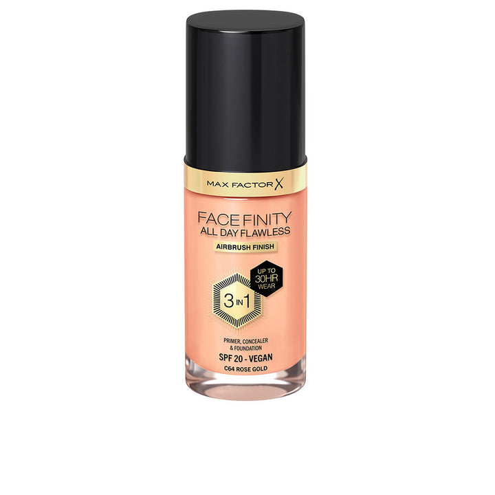 30 ml tube of 3-in-1 matte primer-corrector foundation, rose-gold cap