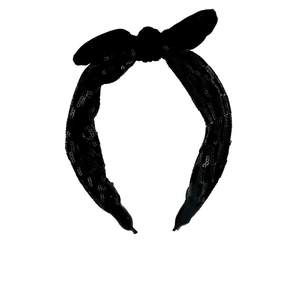 Black fabric headband with knotted sequin bow, decorative fashion piece for baby or toddler — Inca