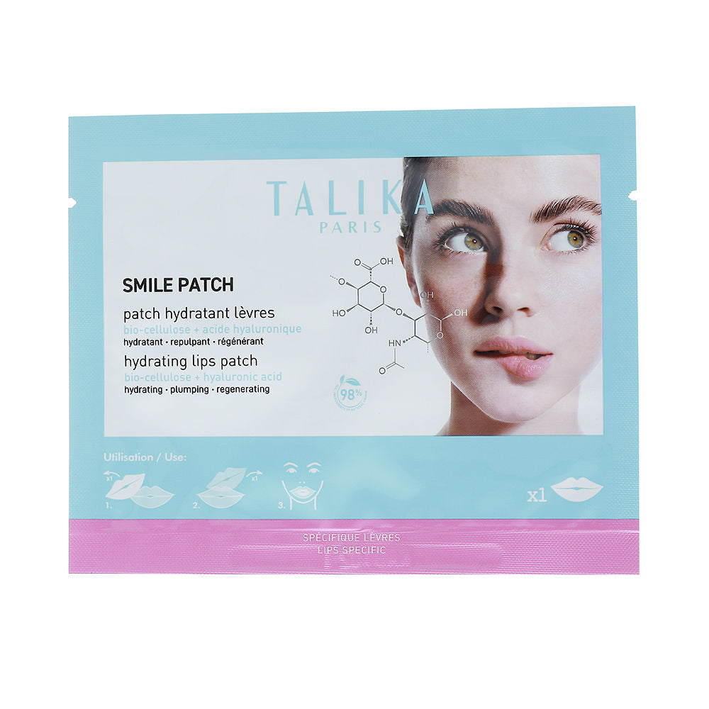 Single hydrogel lip patch on backing, translucent pale pink, 1 unit