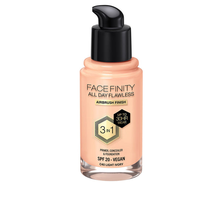 30 ml matte 3‑in‑1 liquid foundation in light ivory pump bottle
