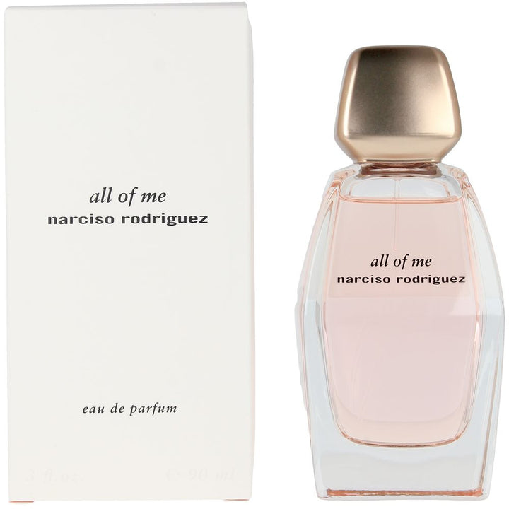 Clear 90 ml perfume bottle with soft pink liquid, floral perfume packaging, refillable label
