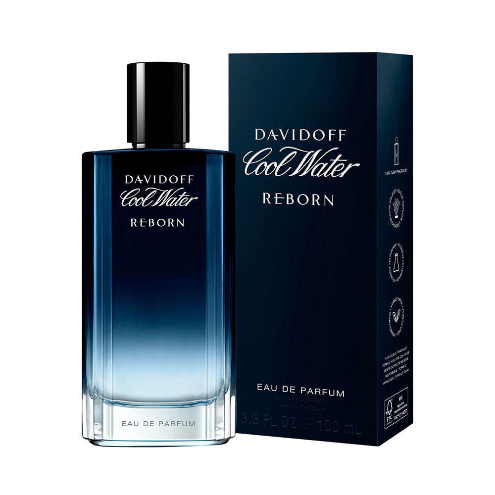 Slim glass 100 ml bottle, woody-aquatic scent for Man, clean minimalist packaging