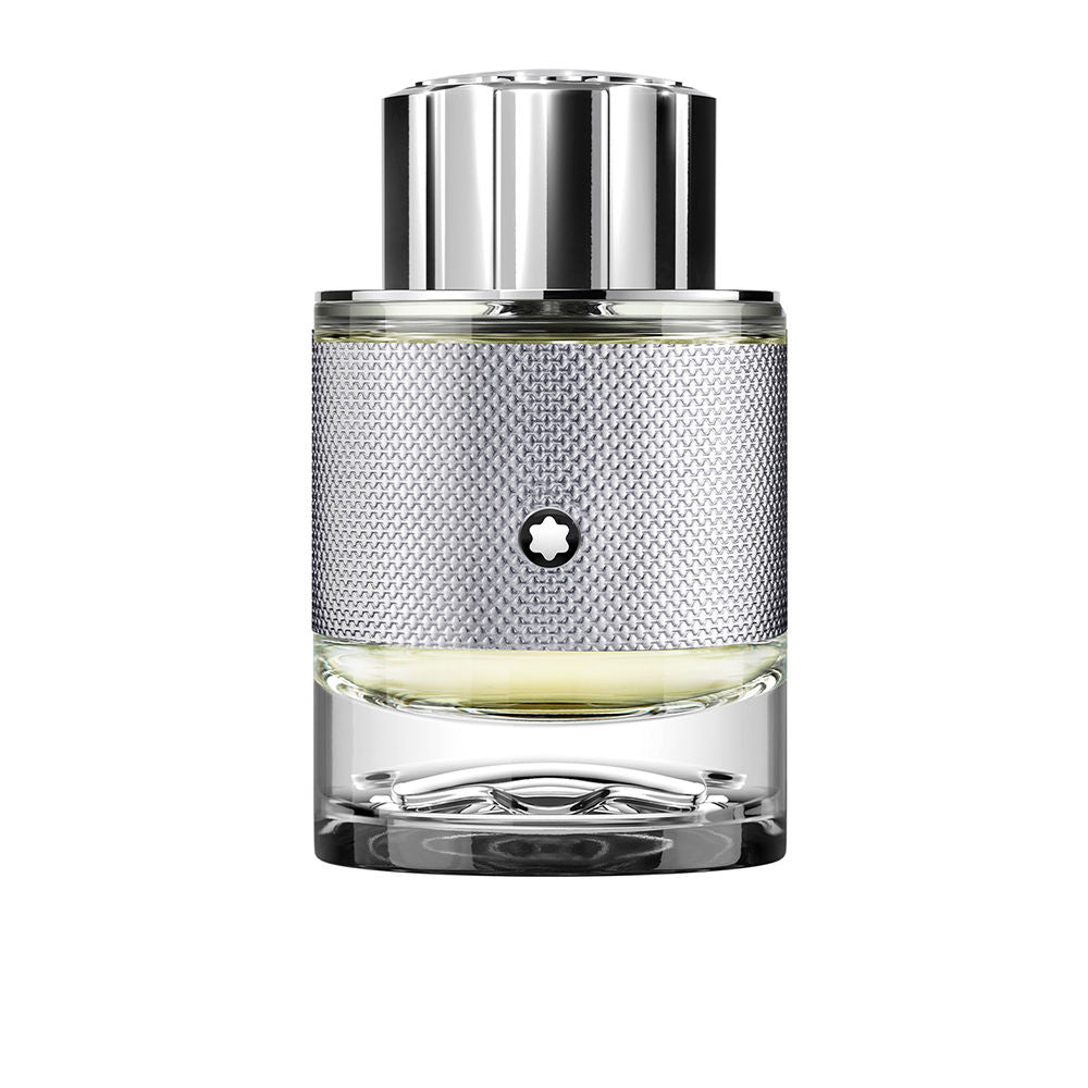 100 ml amber-woody eau de parfum bottle with textured silver sleeve