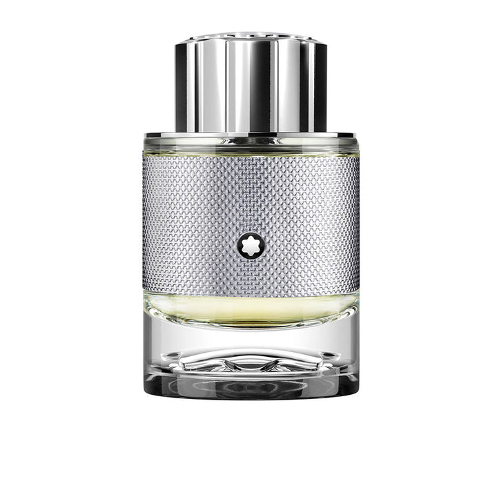 100 ml amber-woody eau de parfum bottle with textured silver sleeve