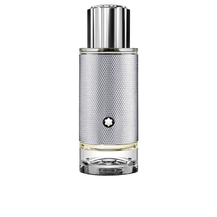30 ml bottle with textured silver sleeve, amber-woody liquid, for Man