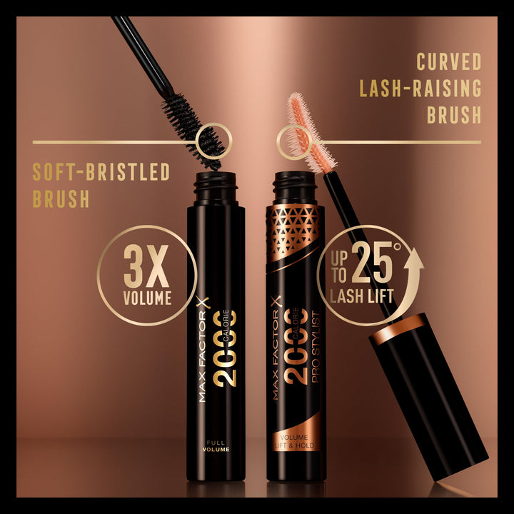 Black curved-brush mascara tube, 9 ml, voluminous finish, Unisex