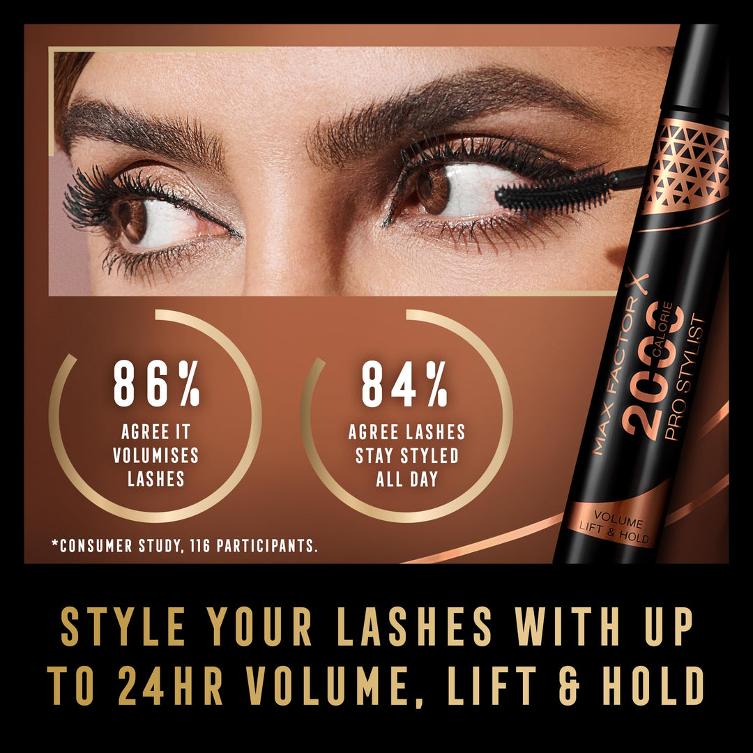 Black curved-brush mascara tube, 9 ml, voluminous finish, Unisex
