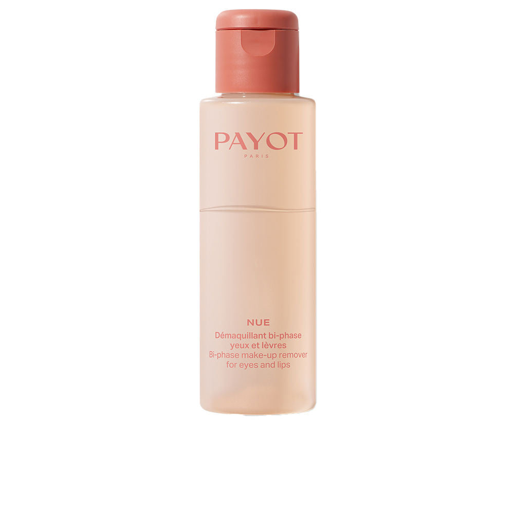 Payot Peach and coral two-phase plastic bottle with flip-top cap, cylindrical shape, printed text visible