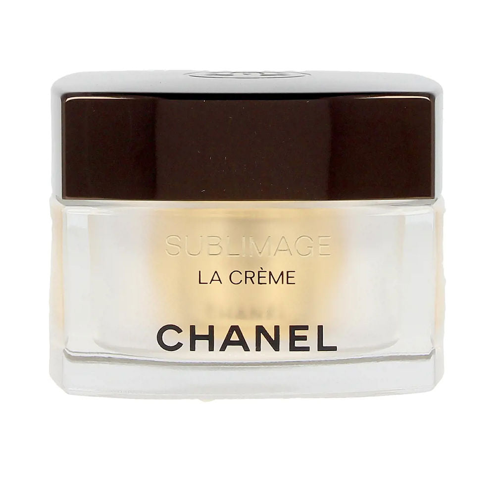 50 g cream jar with pale vanilla-hued face cream, luxe glass pot