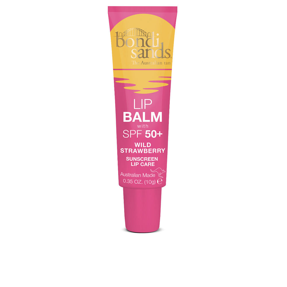 Strawberry SPF 50+ lip balm stick, 10 g, pink-tinted tube