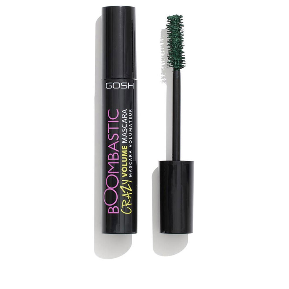 Tube of olive green volumising mascara with curved brush, 13 ml