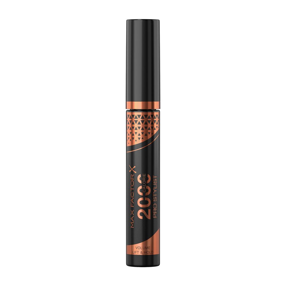 Mascara tube and curved brush, black-brown, 9 ml, curved wand visible