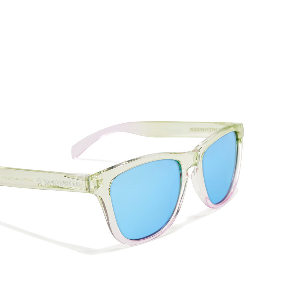 Unisex square sunglasses with gradient mint green to pink lenses, polycarbonate frame