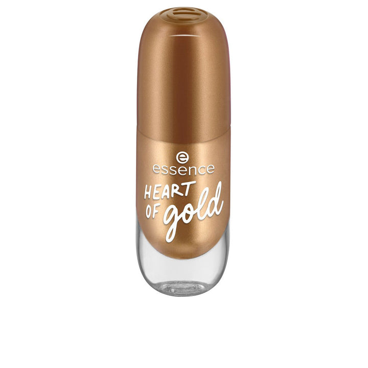 8 ml metallic gold gel nail polish bottle with wide brush, glossy finish