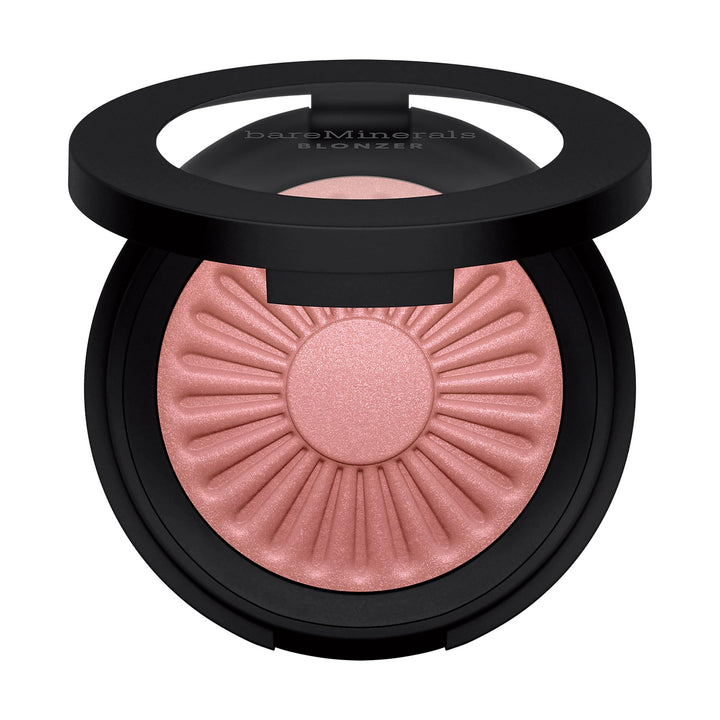 Compact 3.8 g rosy-mauve blonzer with subtle pearl sheen, pressed powder pan.