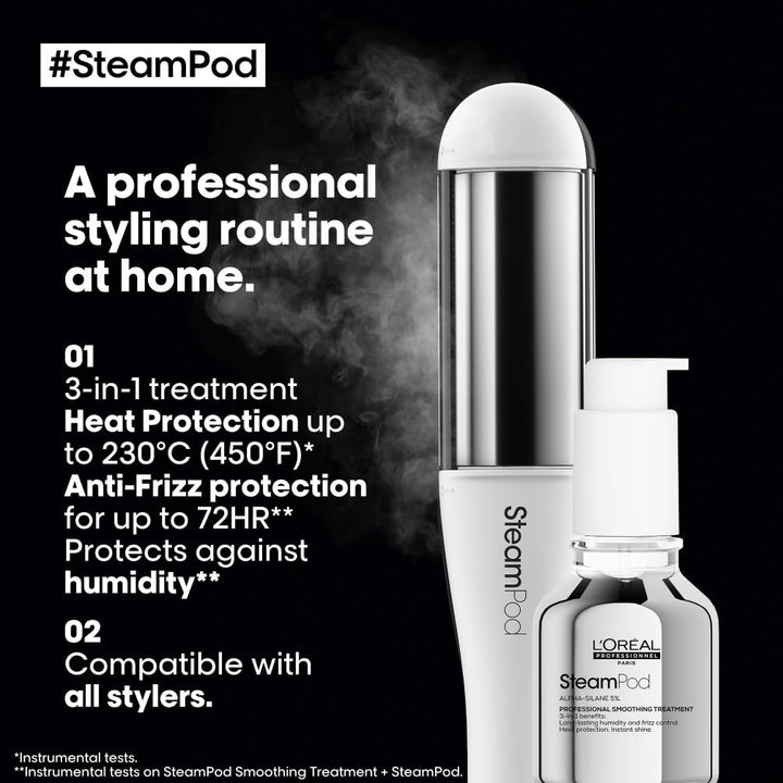 50 ml pump bottle of heat-activated hair protectant, steam-activated formula