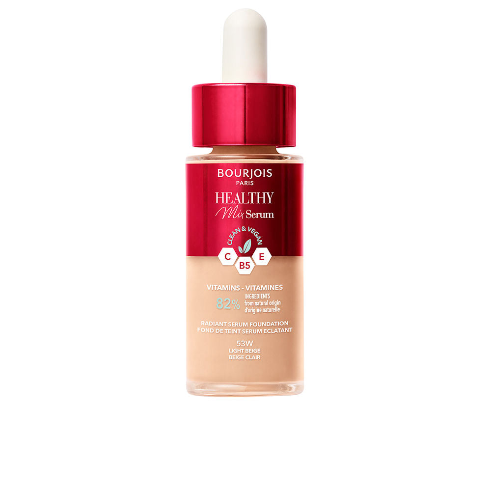 30 ml serum foundation bottle, light beige shade, dewy finish, dispenser