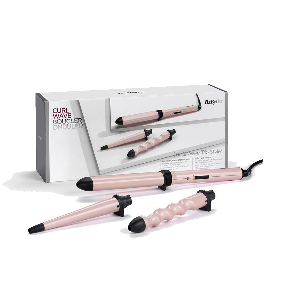 Three‑barrel curling wand set with ceramic barrels and locking mechanism, Unisex styling tool