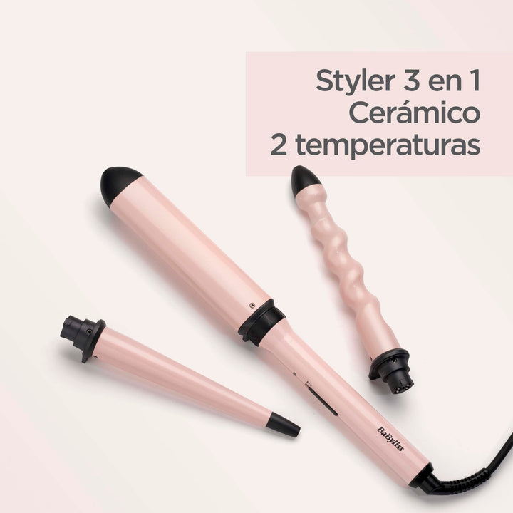 Three‑barrel curling wand set with ceramic barrels and locking mechanism, Unisex styling tool
