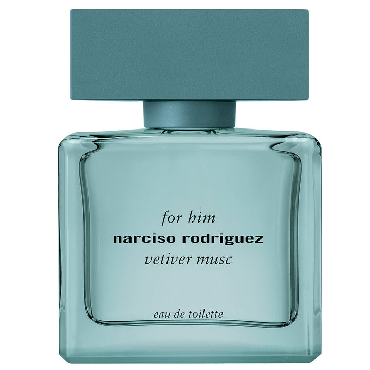 Sea‑green transparent bottle of Vetiver Musc Eau de Toilette, 50 ml