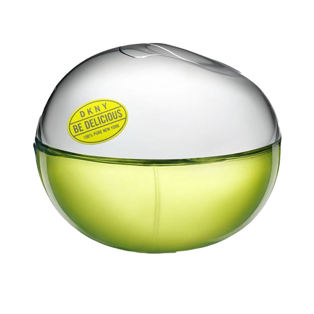 Clear perfume bottle labelled Green Apple, spray nozzle, fresh green-apple theme