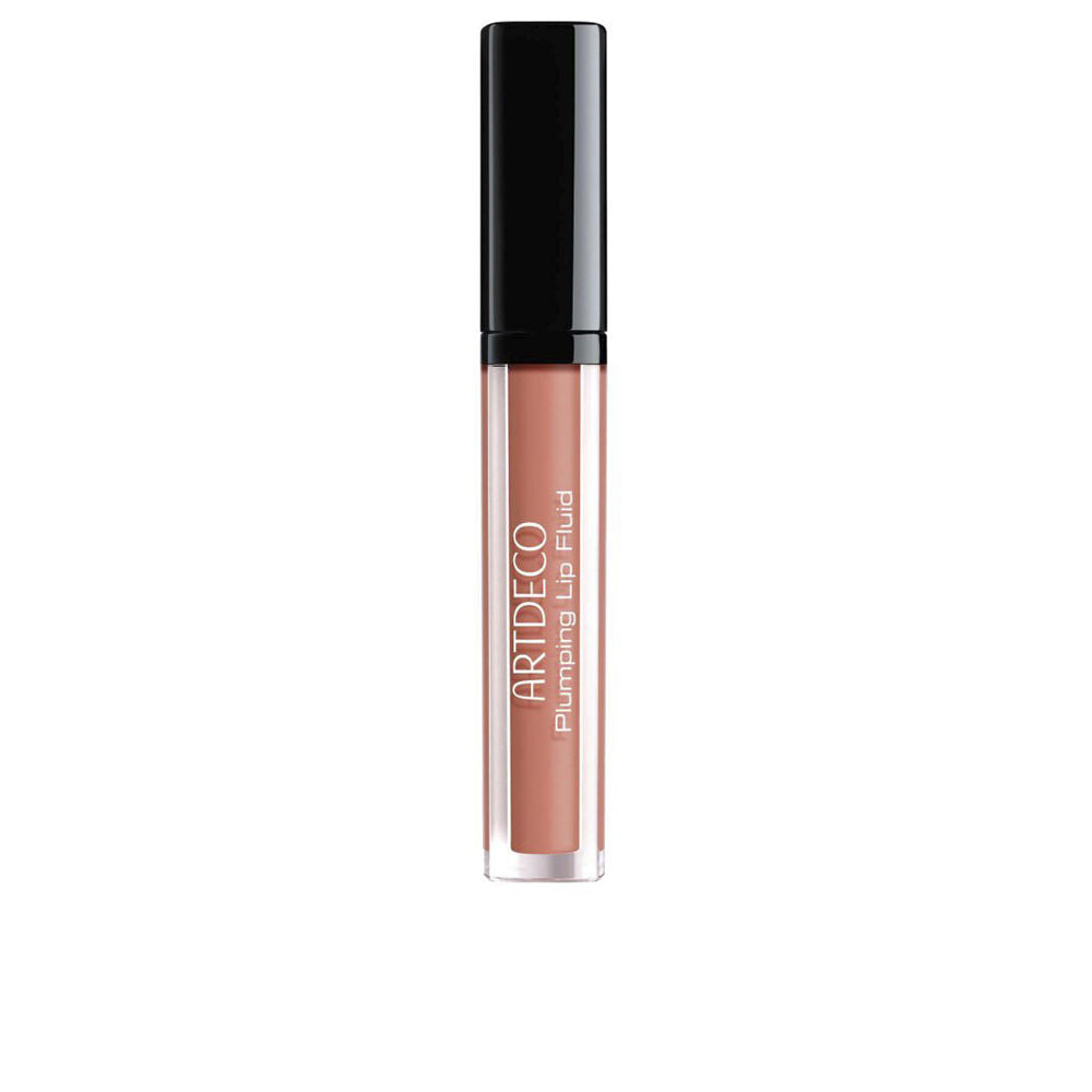 3 ml sheer nude plumping lip gloss tube, glossy finish, vanilla-scented