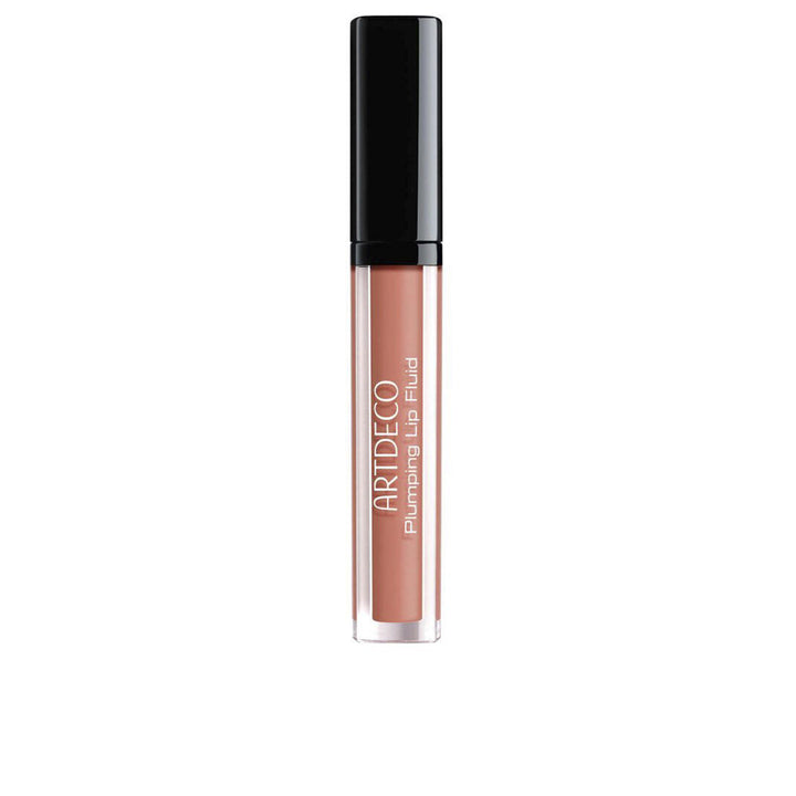 3 ml sheer nude plumping lip gloss tube, glossy finish, vanilla-scented