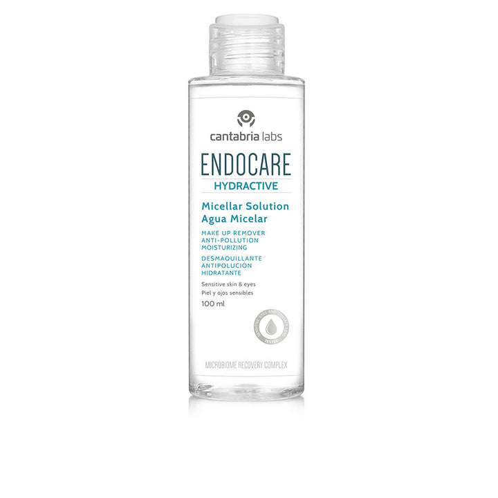 Endocare Clear micellar solution in transparent plastic bottle with screw cap, minimalist design, refined clarity
