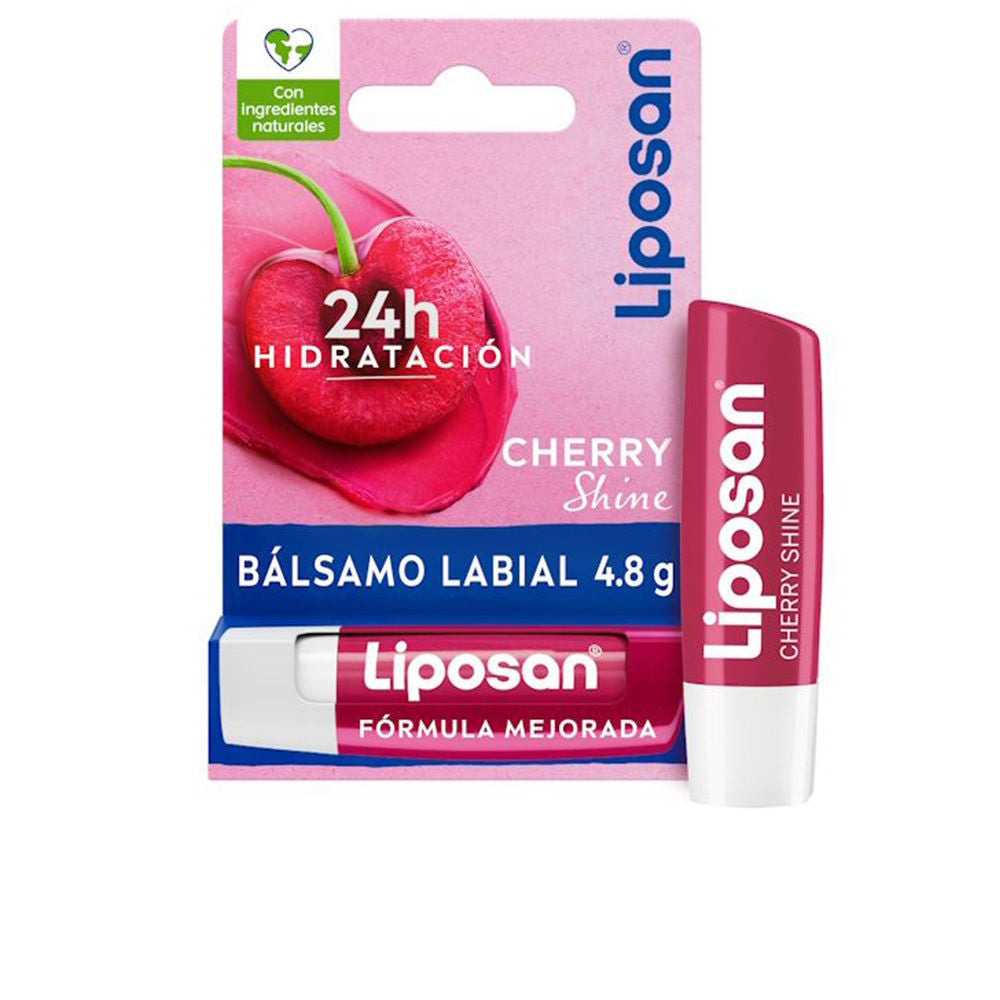 Liposan Cherry Shine tinted lip balm stick with cherry scent and Shea Butter