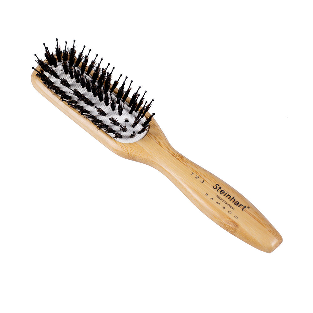 Bamboo vent cushion paddle brush with boar bristles and nylon pins, 40×220mm, Unisex