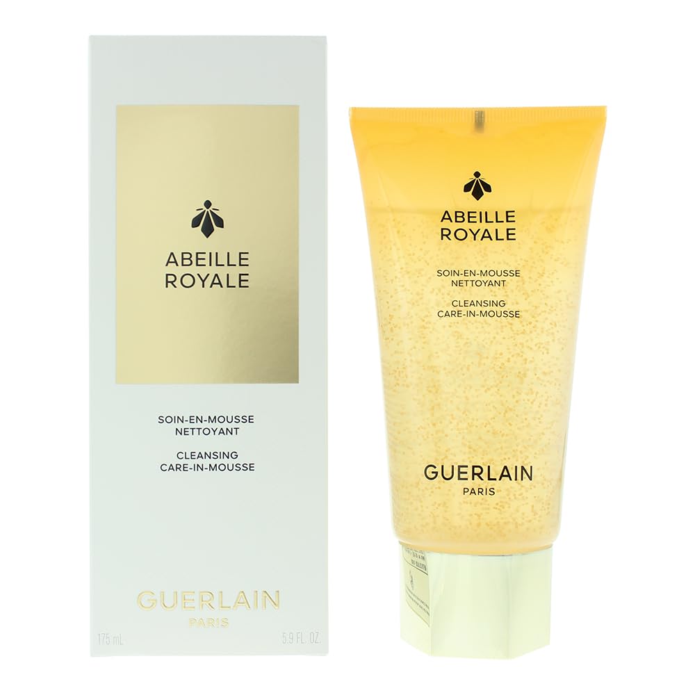 Envase de mousse limpiadora Guerlain, textura perlada que se vuelve espuma suave