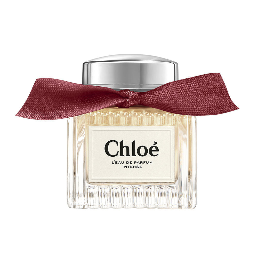 Pleated refillable perfume bottle with garnet ribbon and black label, 50 ml