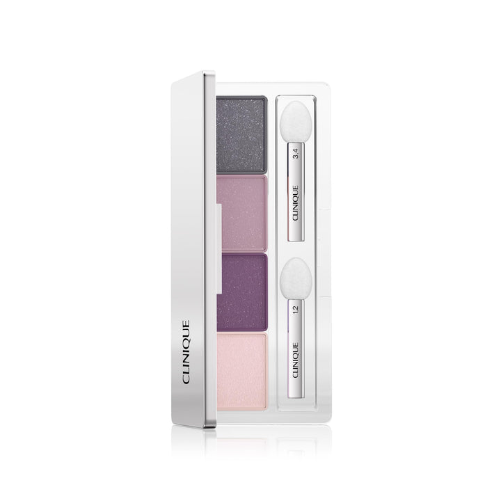 Compact quad eyeshadow in lilac and pink tones with two sponge applicators