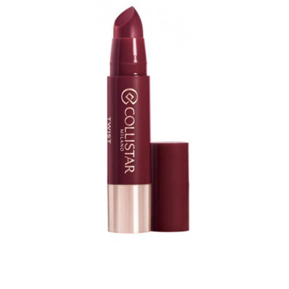 Twist-up burgundy lip gloss stick in recyclable tube, glossy finish