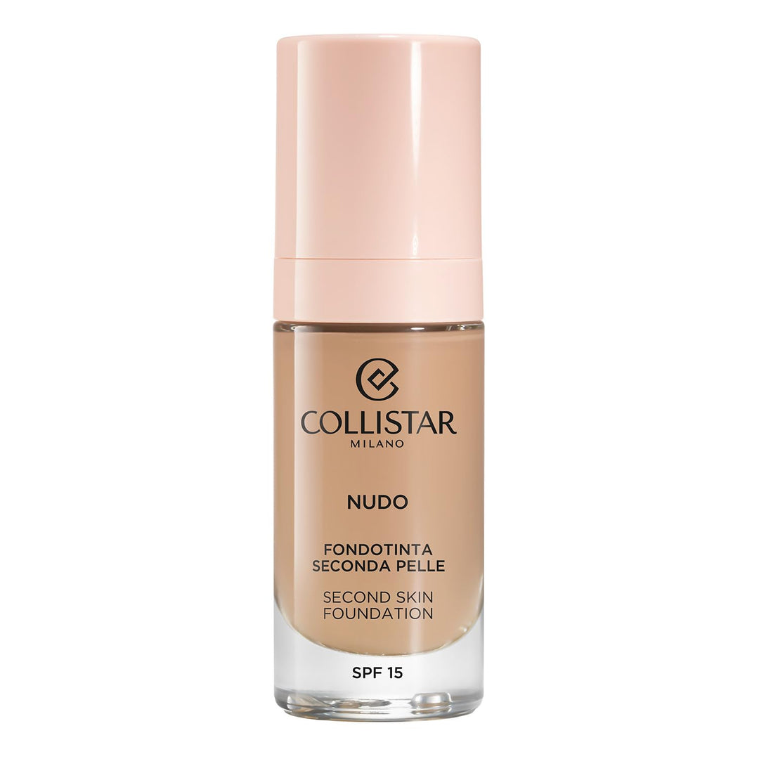 30 ml glass bottle of fluid foundation, natural rose shade, pump dispenser