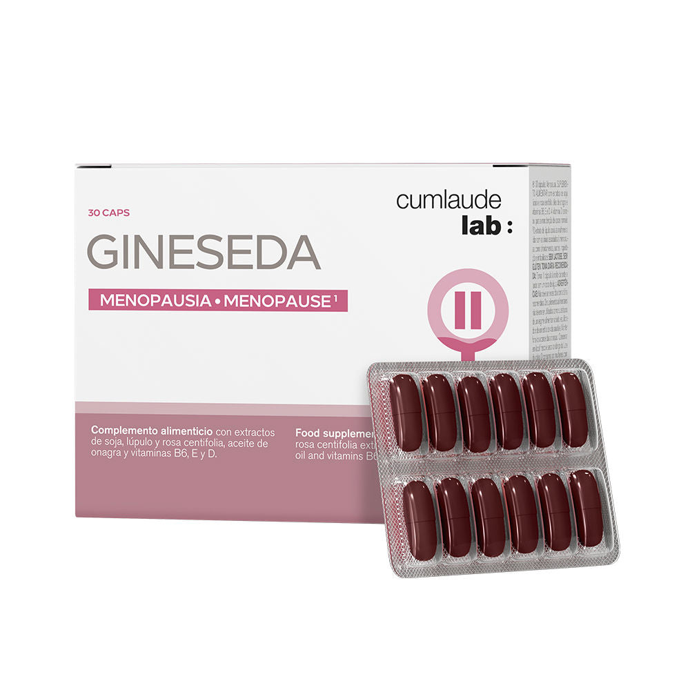 Cumlaude Lab Minimalist rectangular box and blister pack of white, pink, maroon oval capsules with labeled pink purpose band