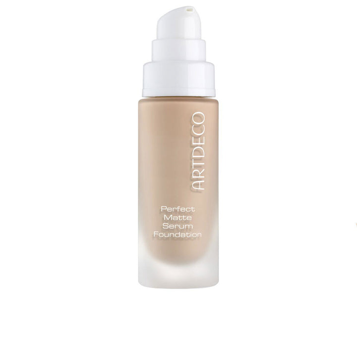 20 ml glass bottle of liquid foundation in cool satin shade with pump