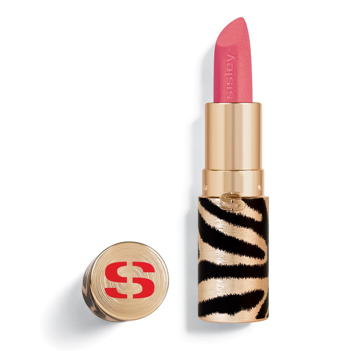 Refillable velvet matte lipstick in rose shade, gold-case, 3.4 g