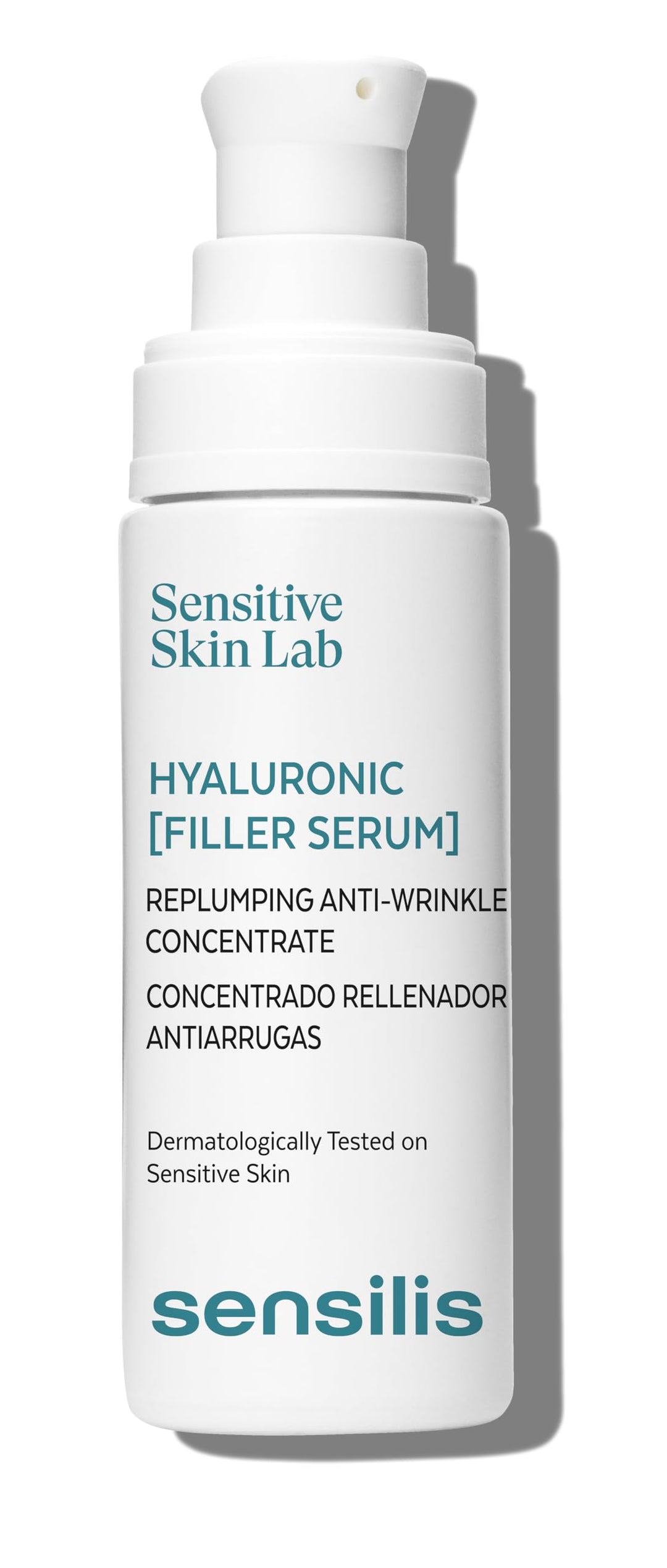 Sensilis Glass dropper bottle of clear hyaluronic serum with minimalist label and precise pipette
