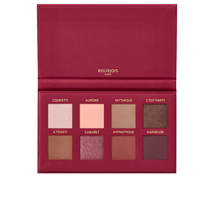 Slim palette with eight velvet cream‑powder eyeshadows in warm and cool tones