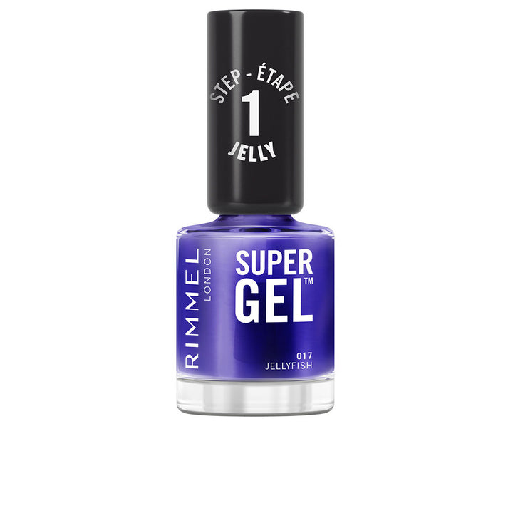 12 ml blue gel‑finish nail polish bottle labelled Jelly Fish, glossy blue swatch